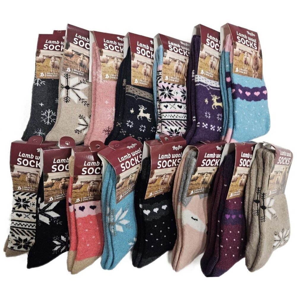 15 Pairs Women Winter Warm Socks, Lamb Wool Warm Hiking Walking Socks, Mix Print